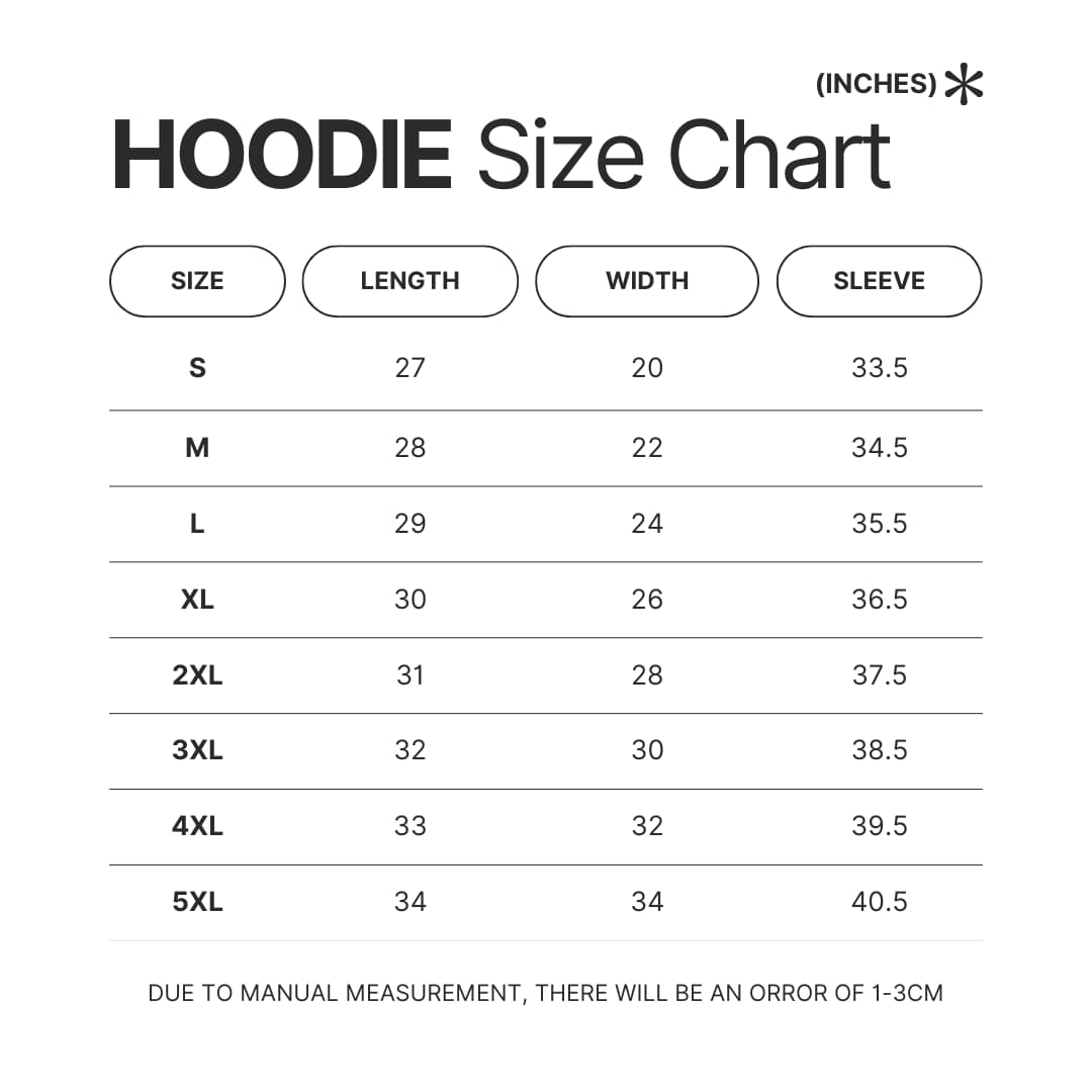 Hoodie Size Chart - Distractible Merchandise