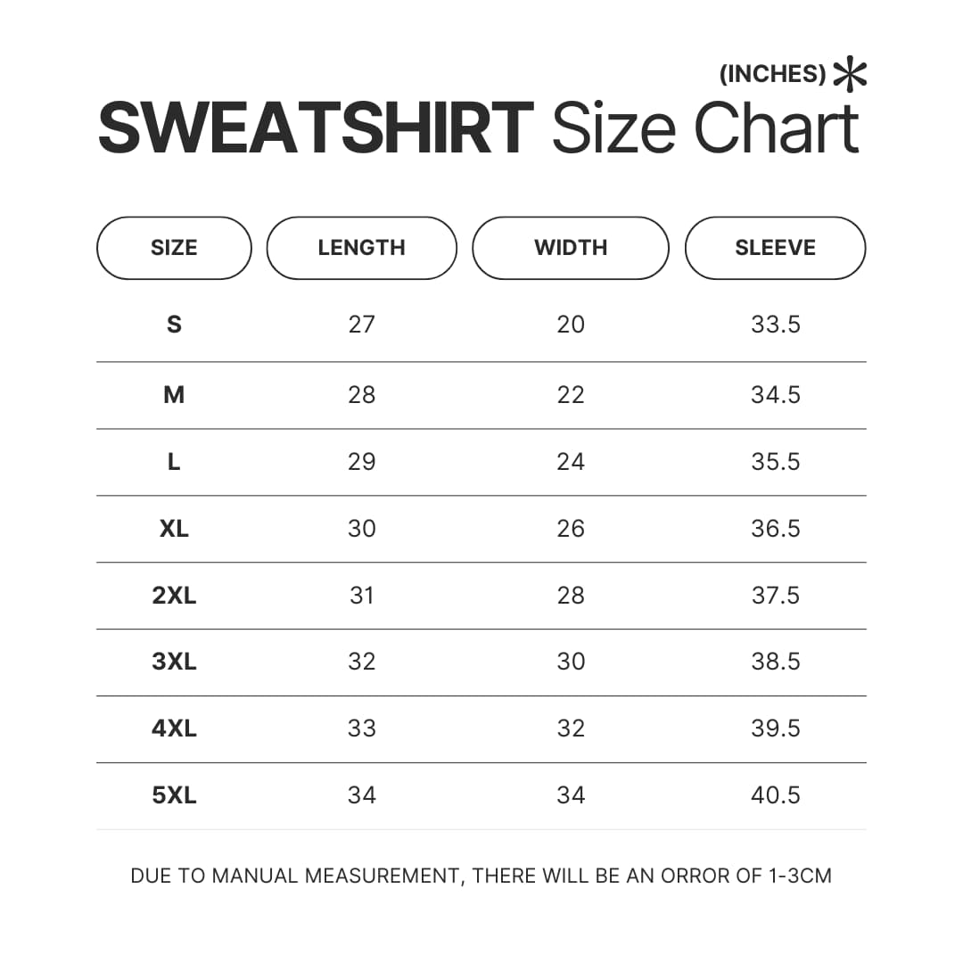 Sweatshirt Size Chart - Distractible Merchandise