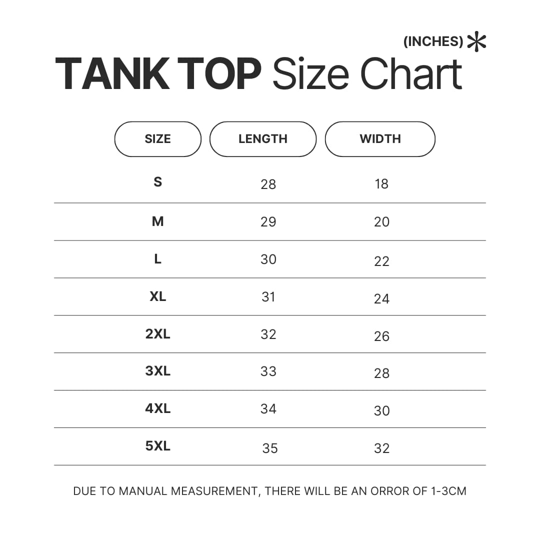 Tank Top Size Chart - Distractible Merchandise
