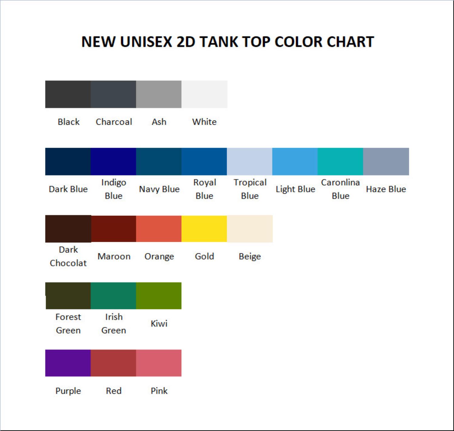 tank top color chart - Distractible Merchandise