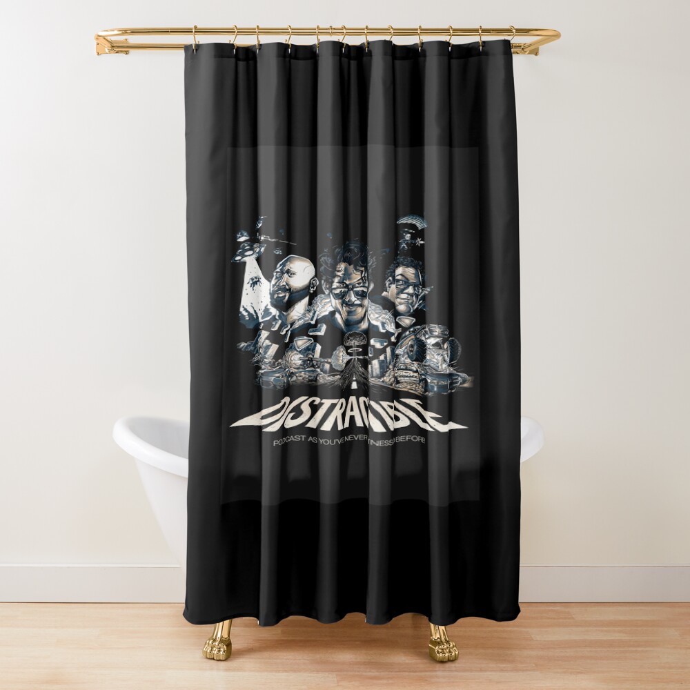 Distractible Postcard Merch Monochrome Shower Curtain